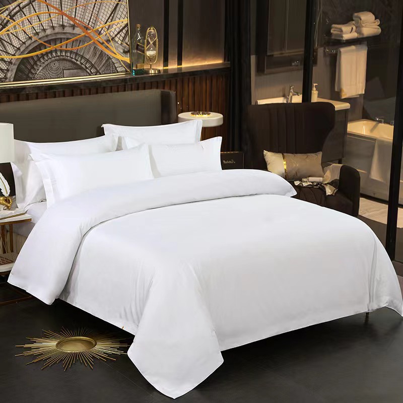 民宿酒店床上七件套布草贡缎白色被子枕芯四六八件套宾馆纯白套装 - 图0