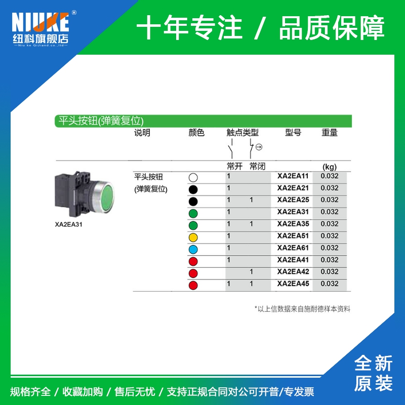 施耐XA2EA31按钮开关22mm自复位电源启动点动平头常开常闭按压-图1