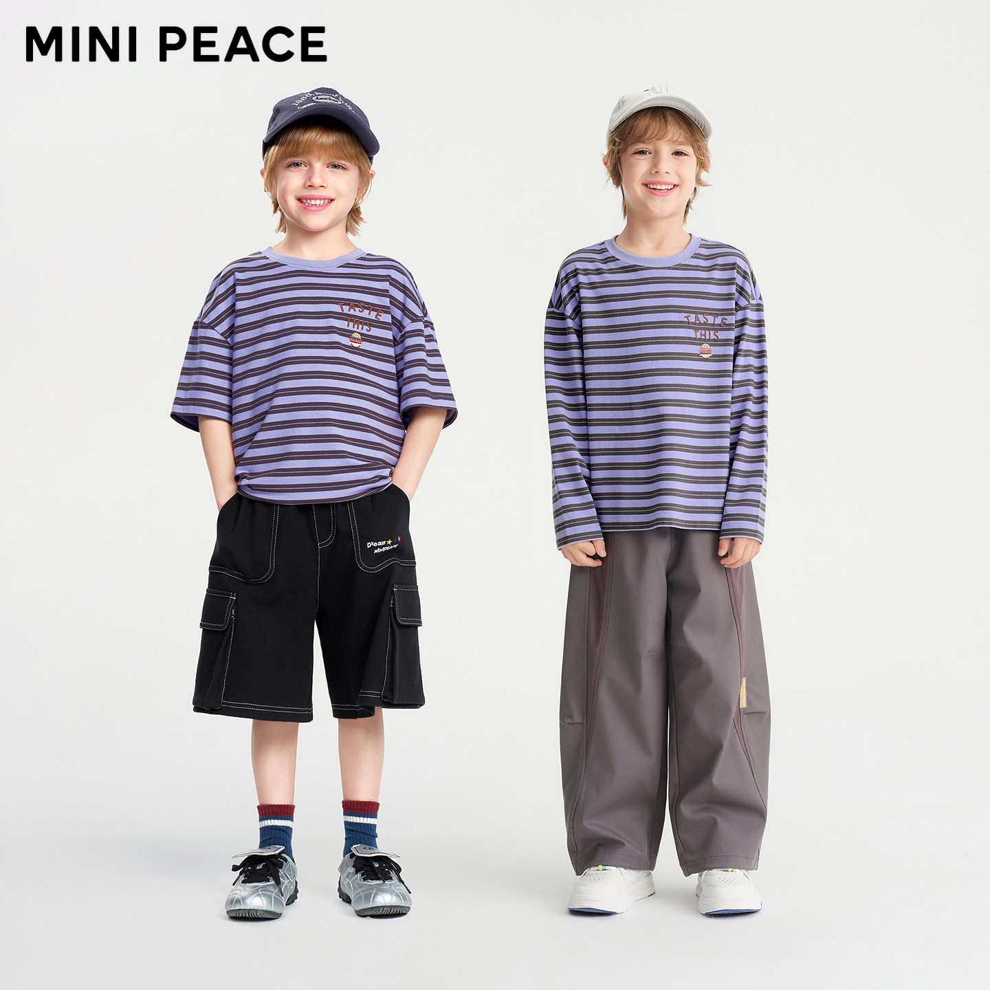 MINIPEACE太平鸟童装男童短袖T恤条纹儿童复古夏装宽松长袖上衣新