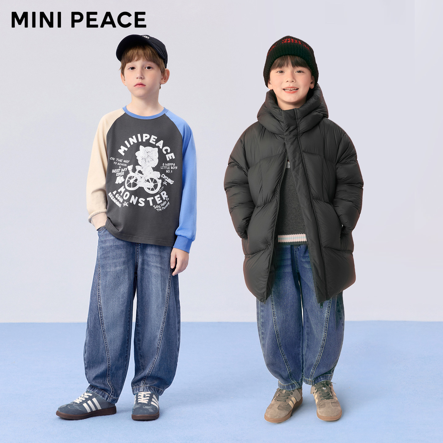 MINIPEACE太平鸟童装男童牛仔裤冬季加绒儿童裤子香蕉长裤男宝裤