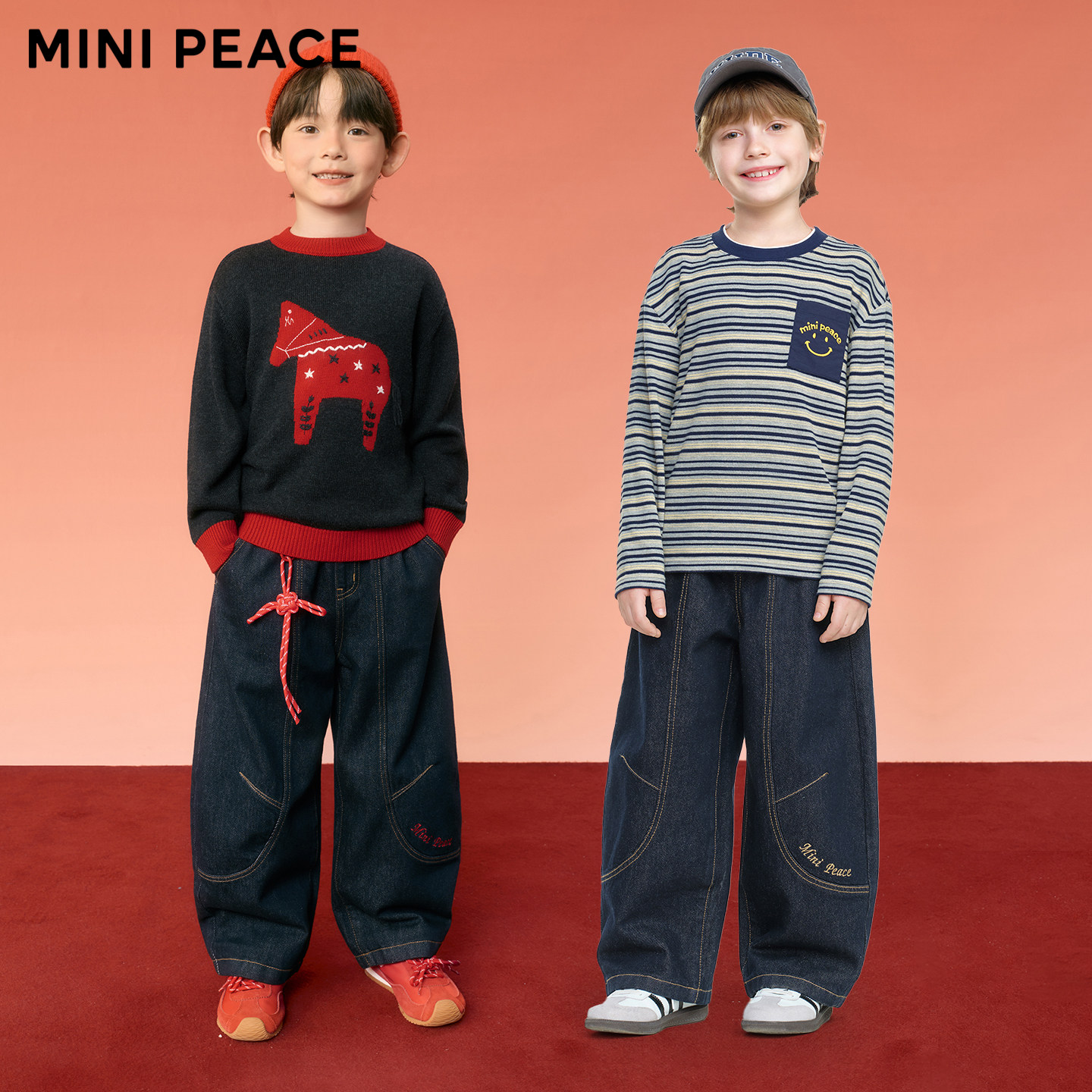 MINIPEACE太平鸟童装男童牛仔裤冬季加绒春节儿童香蕉裤子长裤