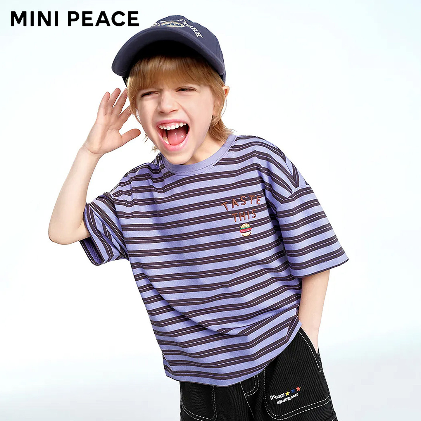 （太平鸟出品）MINIPEACE太平鸟童装男童短袖T恤条纹儿童纯棉夏装宽松长袖上衣新