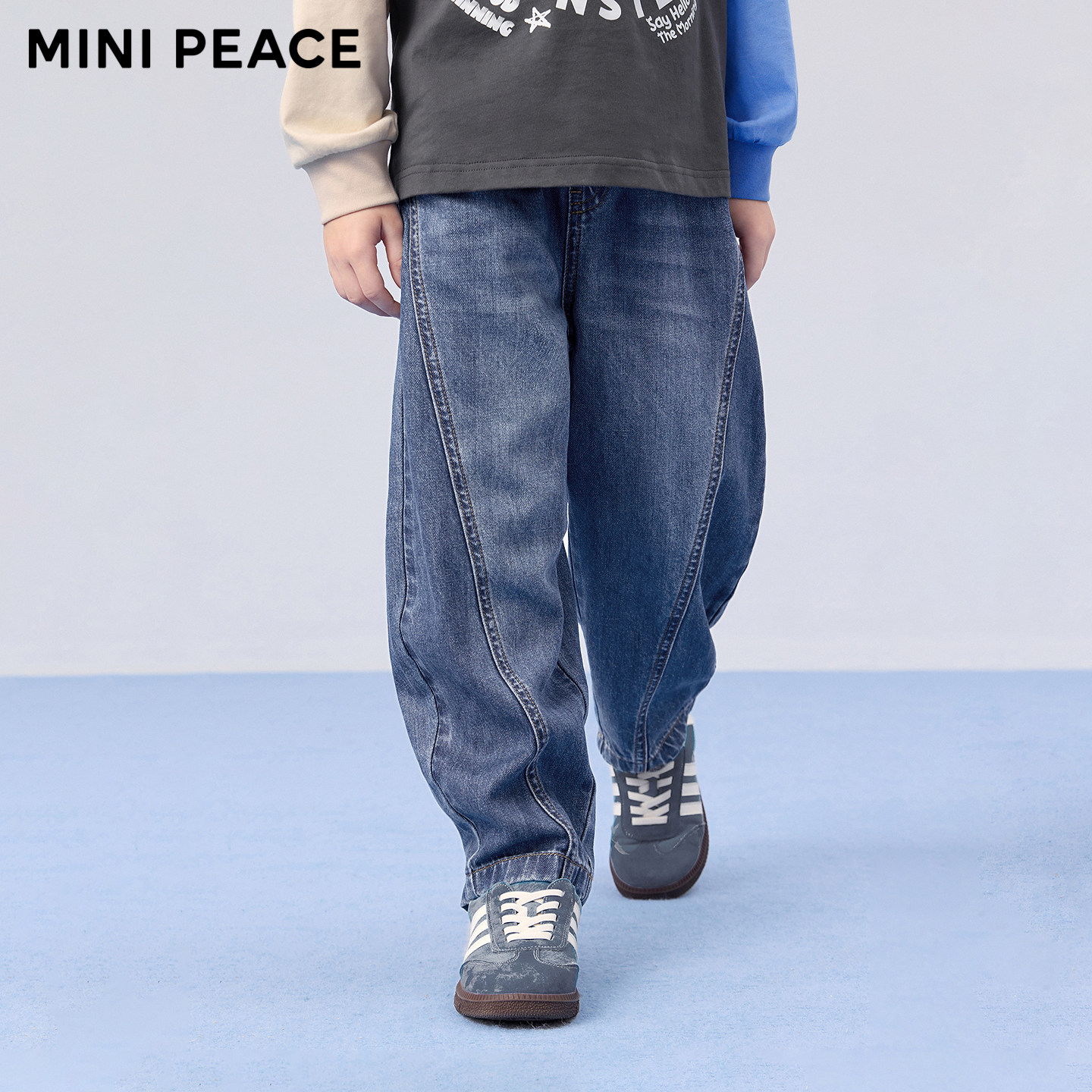 MINIPEACE太平鸟童装男童牛仔裤冬季加绒儿童裤子香蕉长裤男宝裤