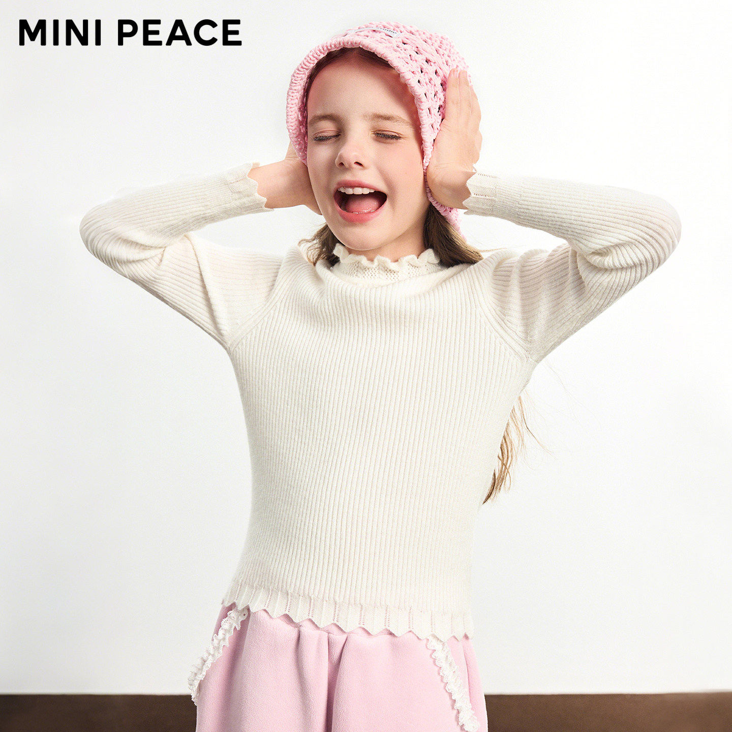 MINIPEACE太平鸟童装女童半高领针织衫秋冬装女宝打底木耳边毛衫