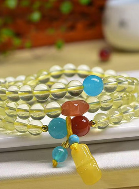 天然黄水晶手链 黄水晶多圈手串 黄色饰品礼物水晶手串