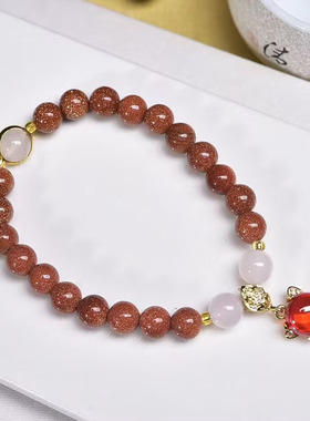 天然金沙石单圈手串金沙石手串饰品轻奢精致小众礼物水晶手串