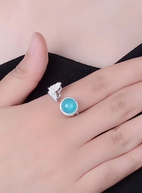 百搭镶嵌蓝色天河石戒指