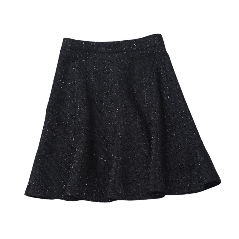 黑色亮丝2021秋冬小香风高腰百褶裙 mzgg木子格格半身裙