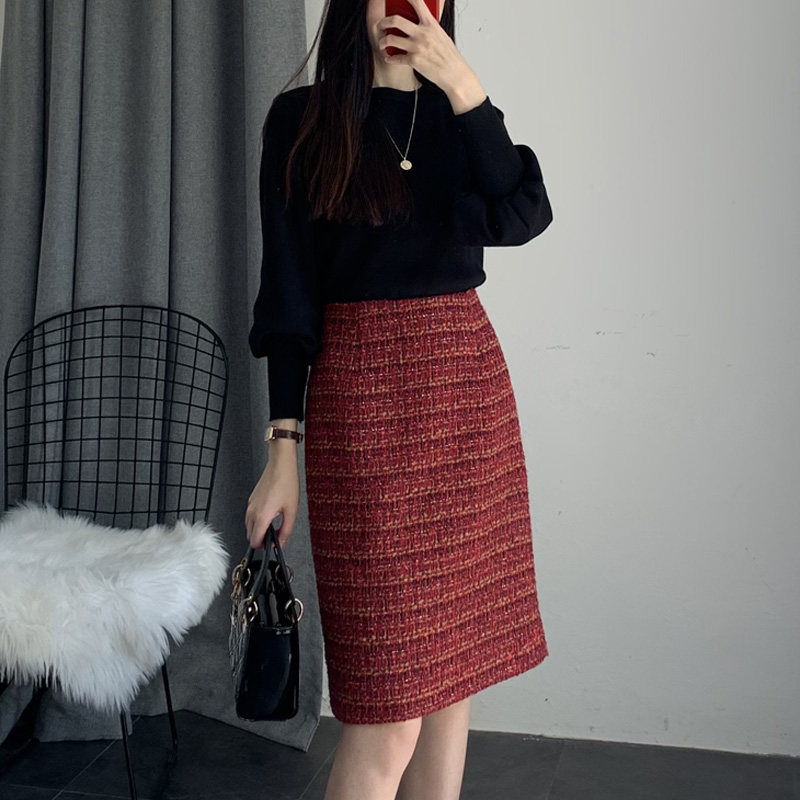 毛呢半身裙女秋冬2021新款小香风 mzgg木子格格半身裙