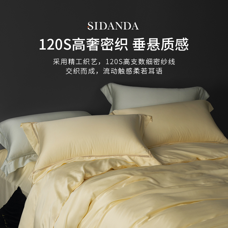 SIDANDA120支兰精天丝四件套春夏凉感丝滑床单床笠纯色简约镂空 - 图0