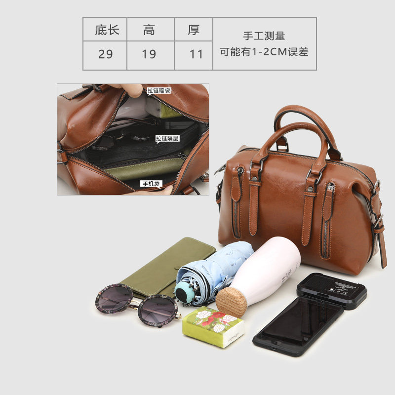 2020春夏新款真皮复古油腊枕形牛皮 qger青歌女士包袋