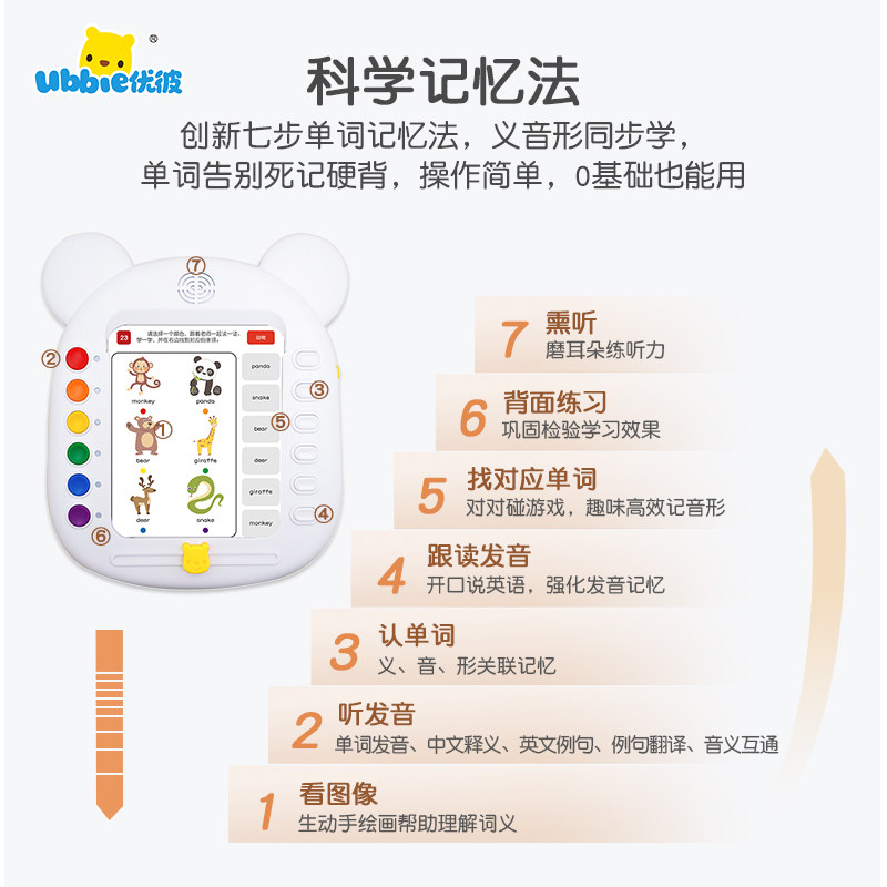 优彼学习训练机A3Pro英语启蒙早教机单词卡片点读机儿童益智玩具