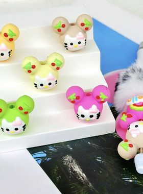 创意新款重工手感漆小猫头手绘珠 手工diy串珠手机链散珠饰品配件