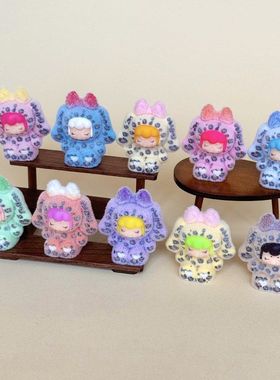 植绒豹纹囡茜 盲袋萌粒diy饰品挂件钥匙扣公仔桌面小摆件树脂配件