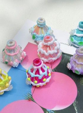 花朵奶油热气球手绘珠 串珠笔diy材料配饰手链手机链散珠饰品配件