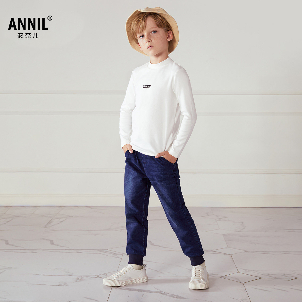 安奈儿童装男童中领长袖针织打底衫2025秋冬学生棉黑白灰色保暖衣,淘宝优惠券,粉丝福利购,淘宝优惠卷