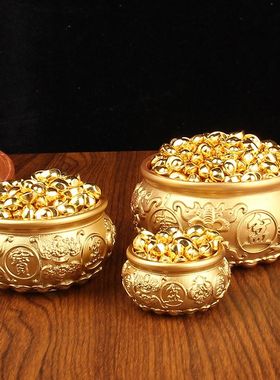 聚宝盆摆件招财聚财纯铜米缸客厅玄关办公室装饰品乔迁铜制工艺品