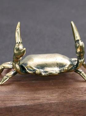 黄铜举重螃蟹摆件新款实心横财将军居家办公茶宠茶桌盖置铜工艺品