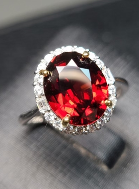 鸽血红色石榴石戒指天然物美价廉的宝石4.81克拉全净无暇