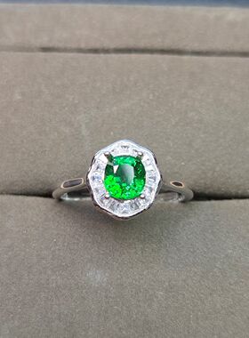 天然沙弗莱戒指沙弗莱耳钉搭配套装款卡扎尼绿绿的发光材质925银