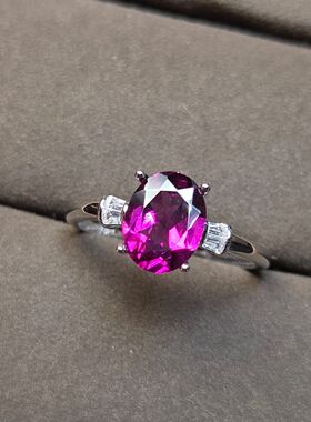 天然紫牙乌石榴石戒指重量1.71克拉尺寸6.5*7.5mm全净体925银镶