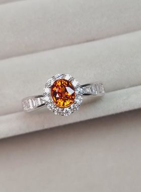 芬达石戒指天然石榴石家族小蛮腰款戒指壁梯方橘子颜色的宝石银镶