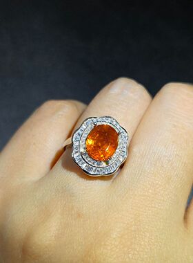 天然芬达石戒指芬达石吊坠橘子颜色活力满满戒指重量3.27克拉