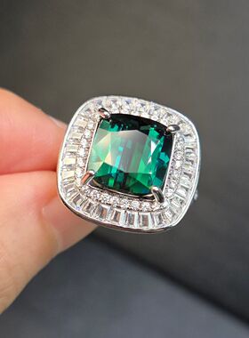 天然蓝碧玺拉贡碧玺戒指豪华精工款重量4.6克拉尺寸9.8*10mm净体