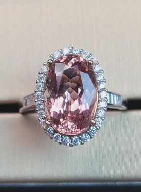 天然碧玺戒指 重量5.79克拉 巴西全净粉色系碧玺 ​大颗粒 银镶
