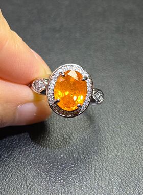 天然芬达石戒指重量3.52克拉尺寸7.8*9.6mm冬日暖阳明橙色