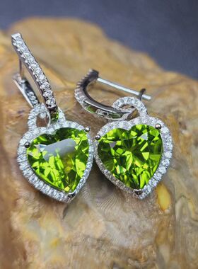 天然橄榄石爱心耳坠耳扣吊坠一款多用重量6.845克拉直径10mm礼物