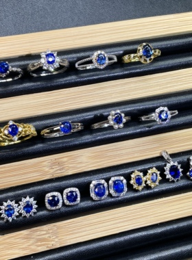 天然皇家蓝蓝宝石戒指吊坠耳钉饰品大集合400-1000元左右925银镶