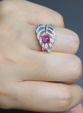 粉色碧玺糖塔戒指 新款 羽毛款 独特 糖塔 ​方形5mm玻璃体强荧光