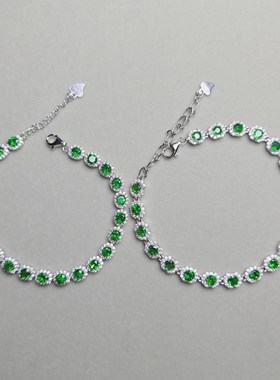 满圈沙弗莱手链 圆形沙弗莱直径3.8mm 两个经典款 分别20颗和23颗