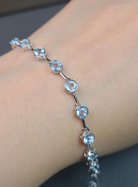 海蓝宝石手链 包镶简约款式 满圈镶嵌一共10颗 ​自然光下更亮