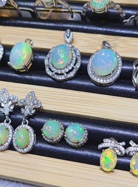 天然欧泊戒指吊坠耳钉耳坠炫彩七彩满天星彩欧泊日常大小黄金比例