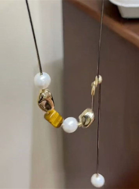 抽拉可调节珍珠拼接长款毛衣链