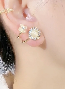 s925银针猫眼石花朵耳环设计感潮
