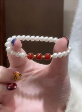 红玛瑙珍珠手链女款新中式高级感