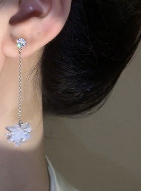 超仙长款水晶冰花流苏耳环女韩国