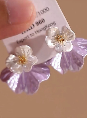 两戴紫色纹理花朵耳钉女高级耳环