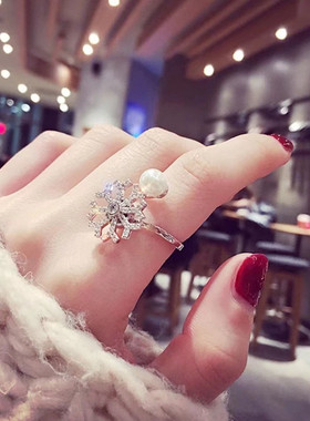 会转动雪花开口可调节超闪戒指