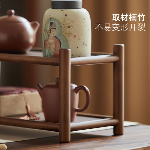 茶室装饰花几桌面迷你水培植物固定架多层茶杯架茶具收纳展示架子 - 图1