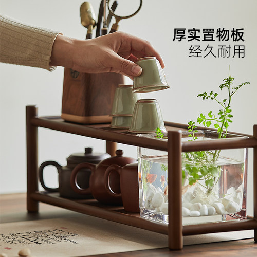 茶室装饰花几桌面迷你水培植物固定架多层茶杯架茶具收纳展示架子 - 图2