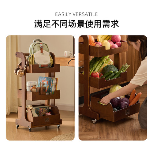 可移动收纳小推车零食置物架客厅厨房分层收纳架玩具书包落地架子 - 图3