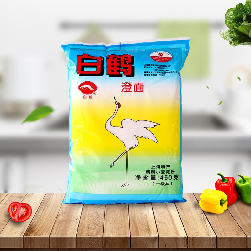 白鹤牌澄面450g5包粉水晶凉皮家用商用食用小麦淀粉澄粉肠粉-图0