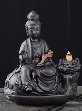 倒流香禅意风紫砂普贤菩萨佛像