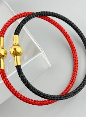 2mm2.5mm3mm手绳防水钢丝绳金色圆形按扣编织本命年红绳简约手链