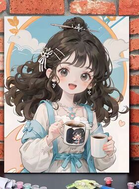 KS色系客厅卧室卡通动漫兔子草莓女孩简单手工diy填涂色数字油画