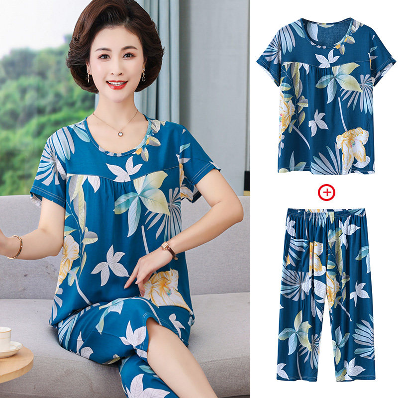 中年妈妈洋气夏装新款棉绸短袖套装女两件套人造棉夏季薄款可外穿,淘宝优惠券,粉丝福利购,淘宝优惠卷